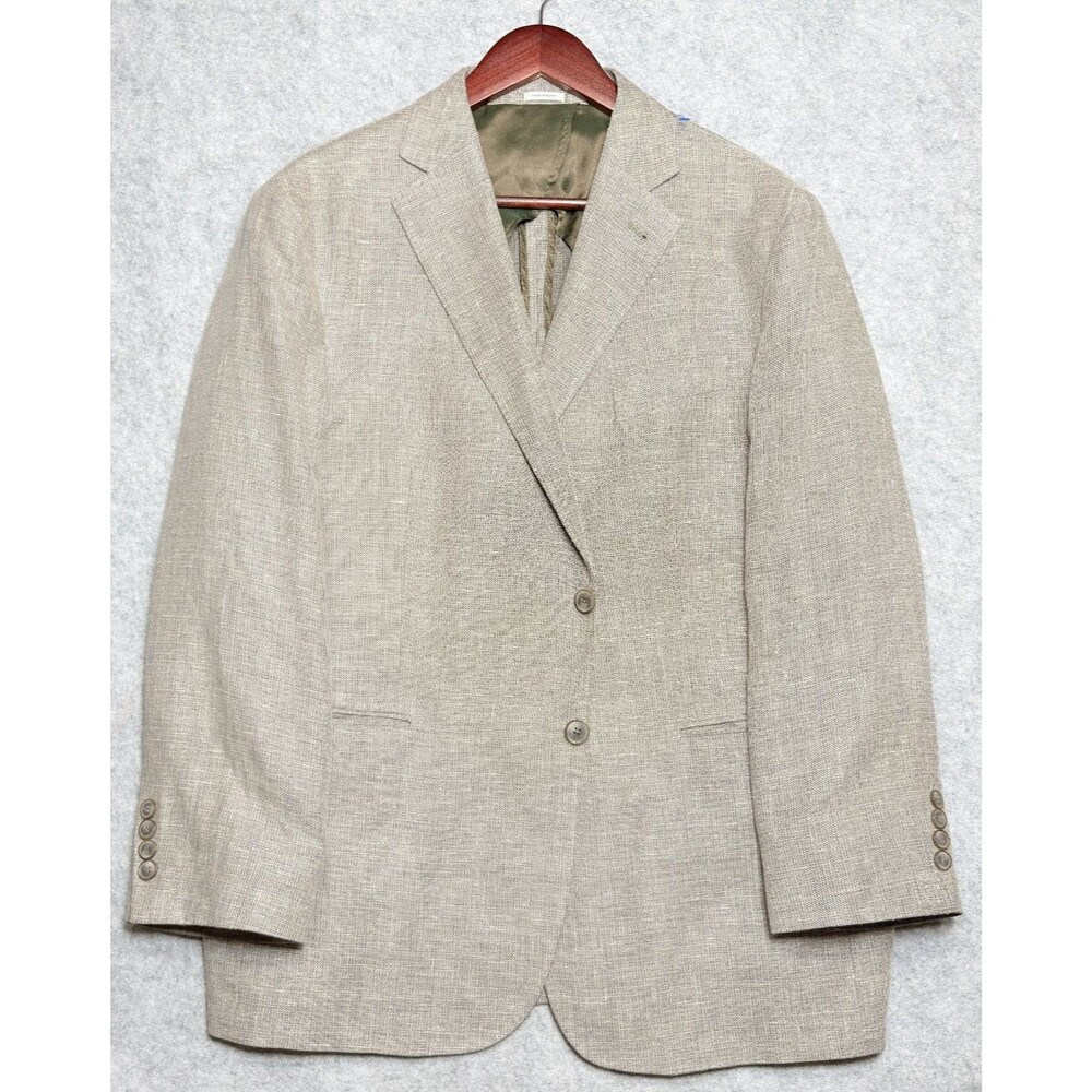 Joseph Abboud Heritage Mens 44R Sport Coat Tan Wool Linen Guabello Blazer